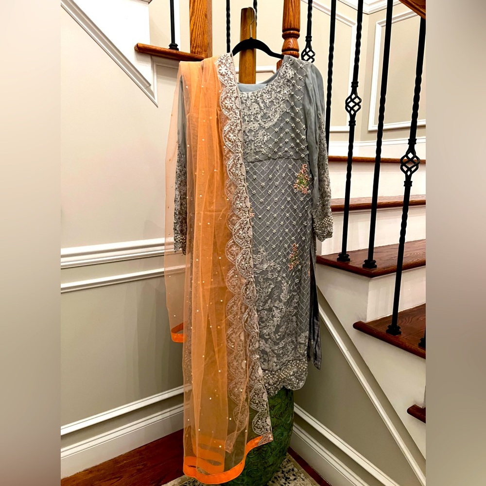 3 pieces large chiffon and net outfit Indian Pakistani wear